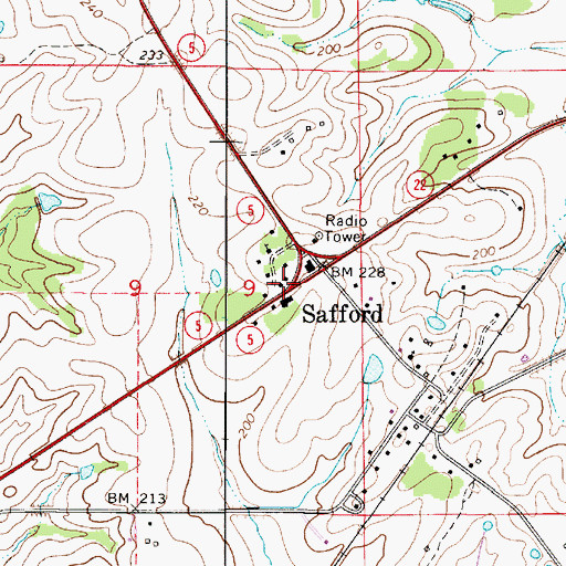 Topographic Map of Safford Community Volunteer Fire Department, AL