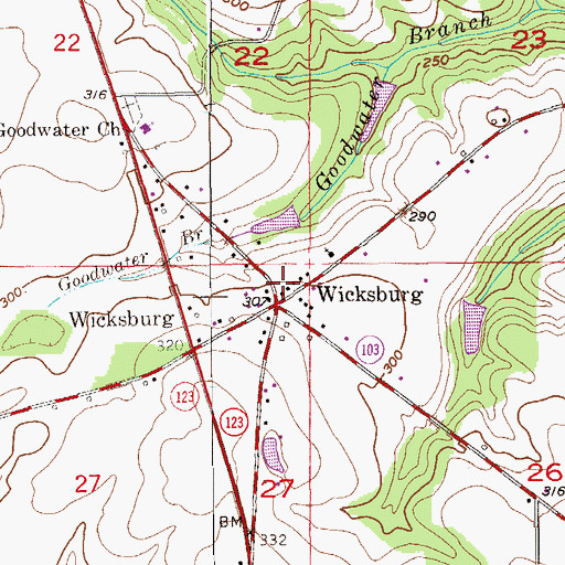 Topographic Map of Wicksburg Volunteer Fire Department, AL