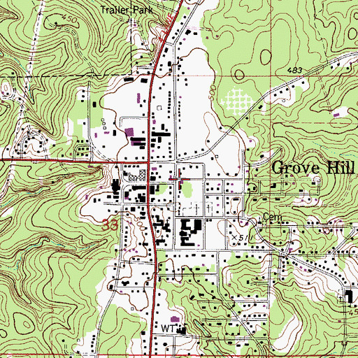 Topographic Map of Grove Hill Volunteer Fire Department, AL