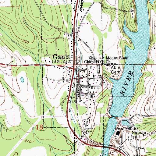Topographic Map of Gantt Area Volunteer Fire Department, AL