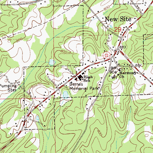 Topographic Map of New Site Volunteer Fire and Ambulance Service, AL