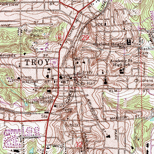 Topographic Map of Troy Fire Department Station 1, AL
