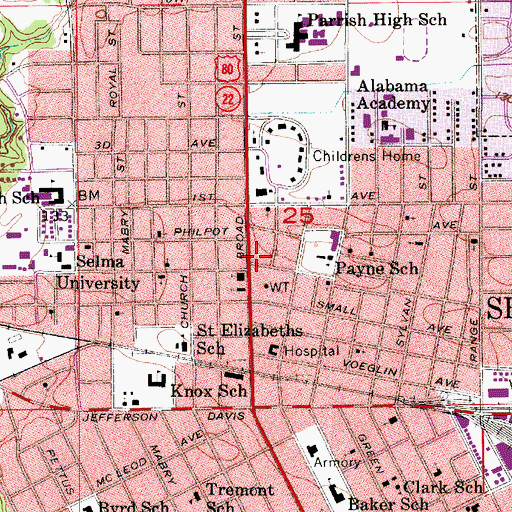 Topographic Map of Selma Fire Department Station 3, AL