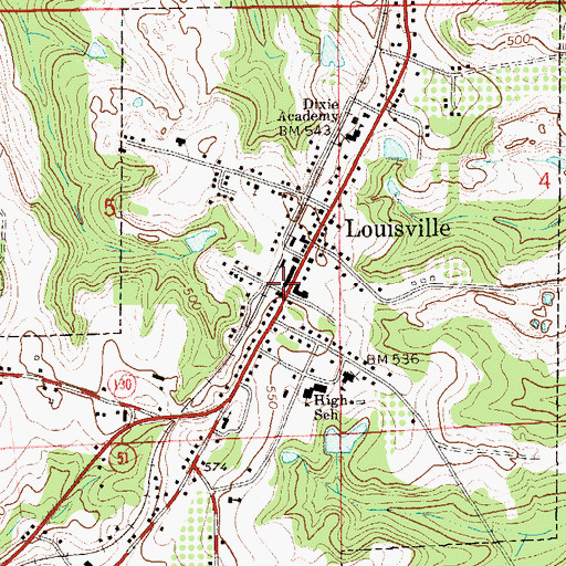 Topographic Map of Louisville Fire and Rescue, AL