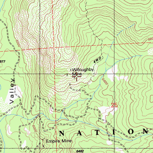 Topographic Map of Willoughby Mine, CA