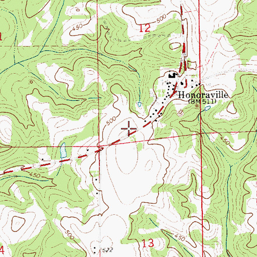 Topographic Map of Honoraville Volunteer Fire Department, AL