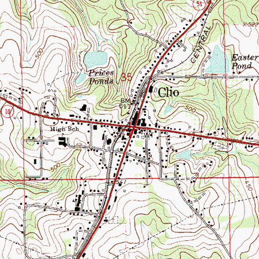 Topographic Map of Clio Rescue Squad, AL