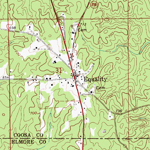 Topographic Map of Equality Volunteer Fire Department, AL
