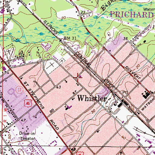 Topographic Map of Prichard Fire Department Station 2, AL