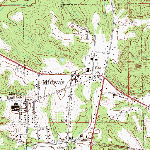 Topographic Map of Midway Volunteer Fire Department, AL