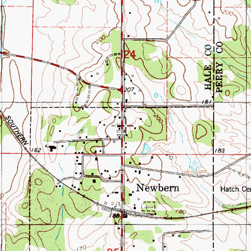 Topographic Map of Newburn Volunteer Fire Department, AL