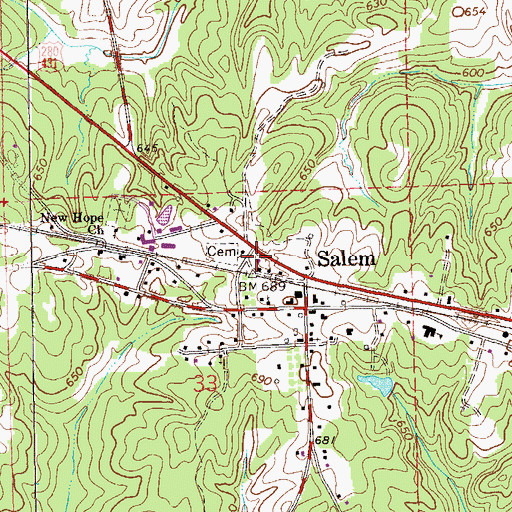 Topographic Map of Salem Volunteer Fire Department, AL