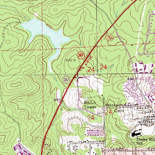 Topographic Map of Auburn Fire Department Station 2, AL