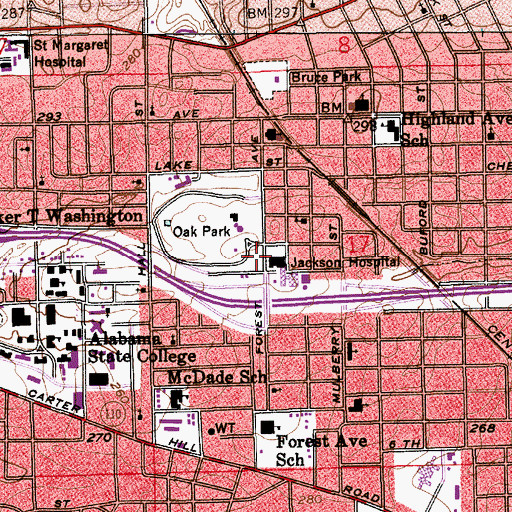 Topographic Map of Montgomery Fire Department Station 6, AL