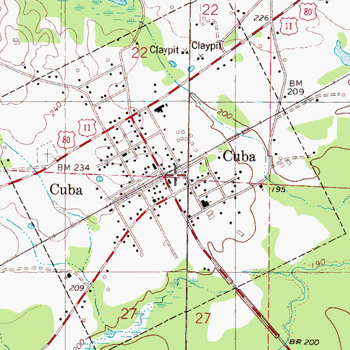 Topographic Map of Cuba Volunteer Fire Department Station 2, AL