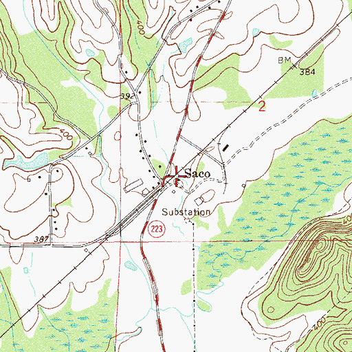 Topographic Map of Saco Volunteer Fire Department, AL