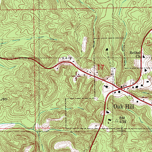 Topographic Map of Oak Hill Volunteer Fire Department, AL