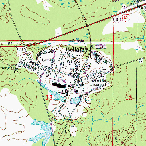 Topographic Map of Bellamy Volunteer Fire Department, AL