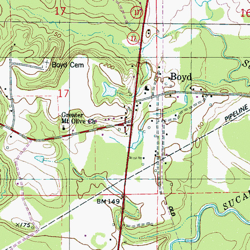 Topographic Map of Boyd Volunteer Fire Department, AL