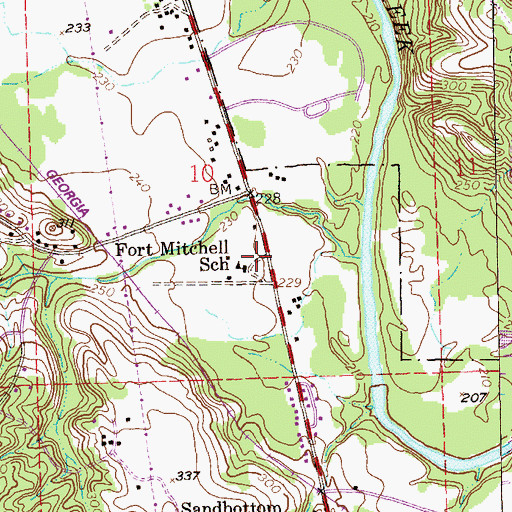 Topographic Map of Fort Mitchell Volunteer Fire Department, AL