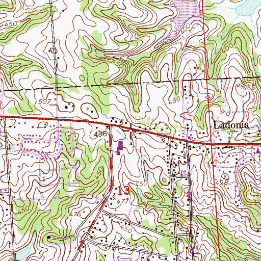 Topographic Map of Ladonia Volunteer Fire Department, AL