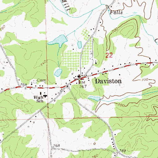 Topographic Map of Daviston Volunteer Fire Department, AL