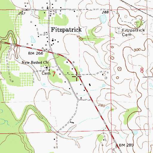 Topographic Map of Greenwood - Fitzpatrick Volunteer Fire Department, AL