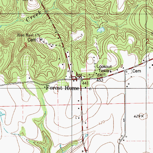 Topographic Map of Forest Home Volunteer Fire Department, AL