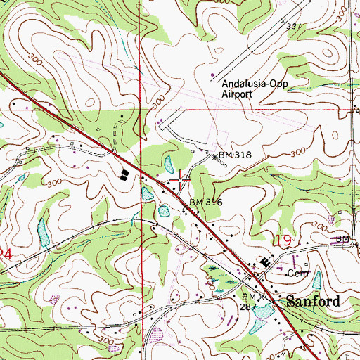 Topographic Map of South Alabama Regional Airport Fire Department, AL