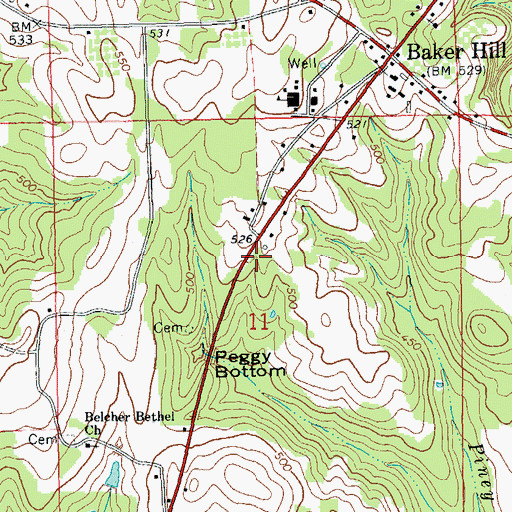 Topographic Map of Baker Hill Volunteer Fire Department, AL