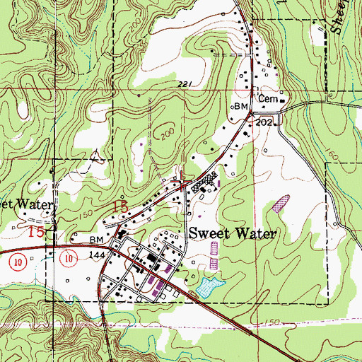 Topographic Map of Sweet Water Volunteer Fire Department Station 2, AL