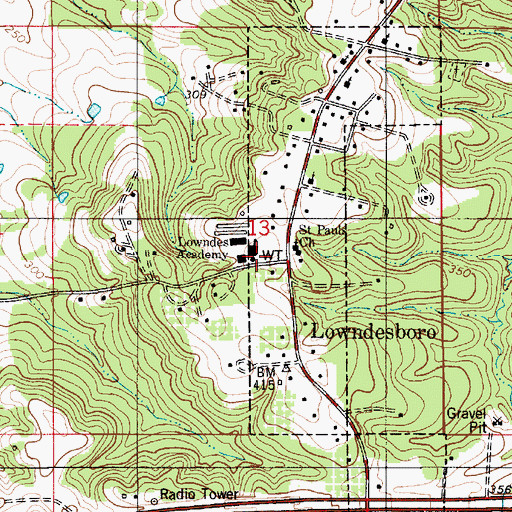 Topographic Map of Lowndesboro Volunteer Fire Department, AL