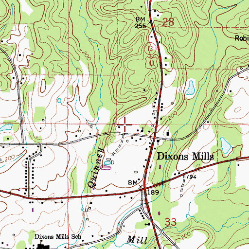 Topographic Map of Dixons Mills Volunteer Fire Department, AL