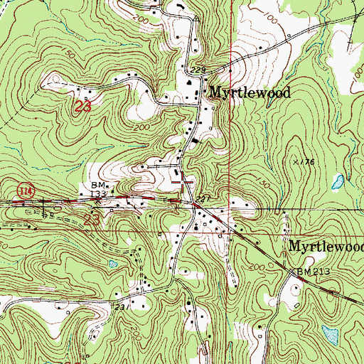 Topographic Map of Myrtlewood Volunteer Fire Department, AL