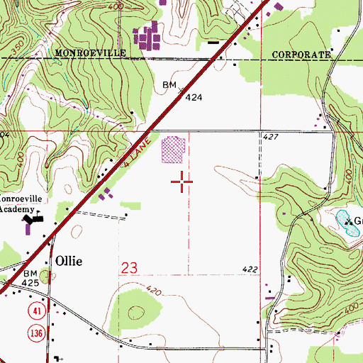 Topographic Map of Monroeville Fire Rescue Station 3, AL