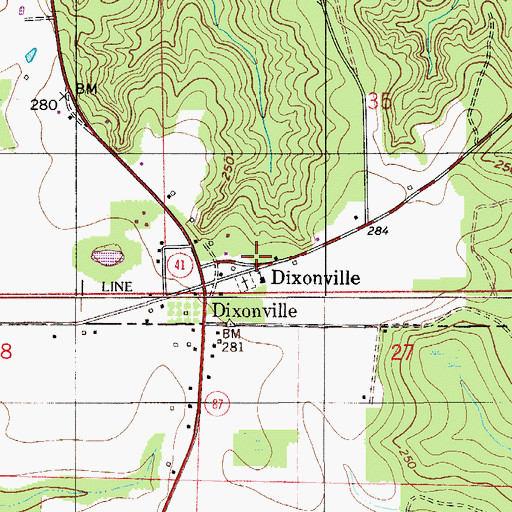 Topographic Map of Dixonville Volunteer Fire Department, AL