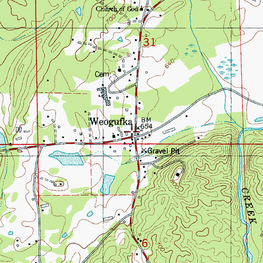 Topographic Map of Weogufka Volunteer Fire Department, AL