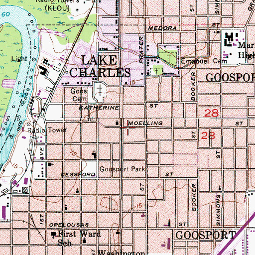 Topographic Map of Lake Charles Fire Department Station 3, LA