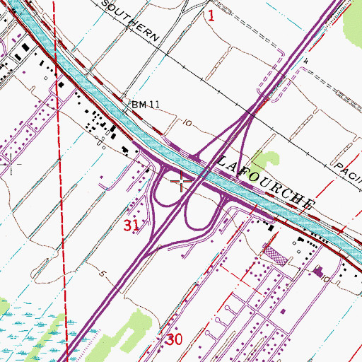 Topographic Map of Lafourche Parish Fire District 1 Station 2, LA