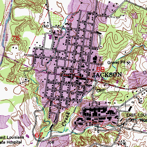 Topographic Map of Jackson Volunteer Fire Department, LA