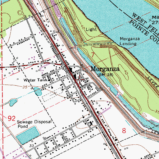 Topographic Map of Morganza Volunteer Fire Department, LA