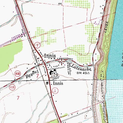 Topographic Map of Innis Volunteer Fire Department, LA