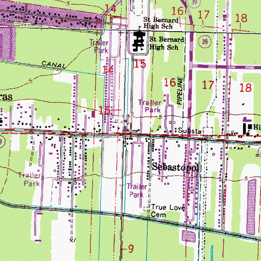Topographic Map of Saint Bernard Parish Fire Department Station 8, LA