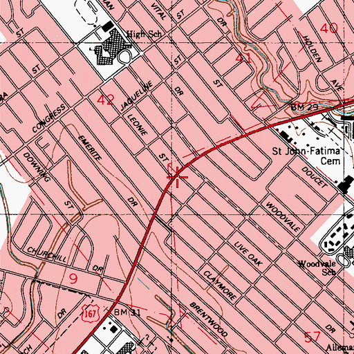 Topographic Map of Lafayette Fire Department Station 6, LA