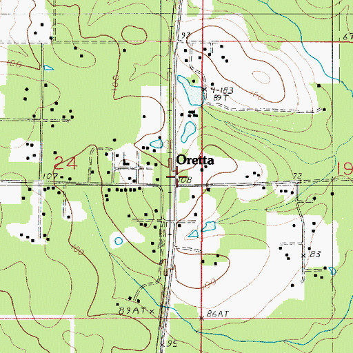Topographic Map of Oretta Volunteer Fire Department District 1, LA