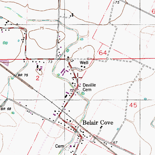 Topographic Map of Bel Aire Cove Volunteer Fire Department, LA