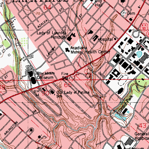 Topographic Map of Lafayette Fire Department Station 5, LA