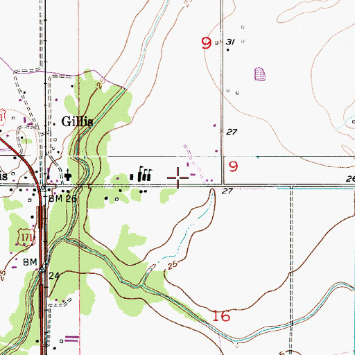 Topographic Map of Ward 1 Fire District Gillis Station, LA