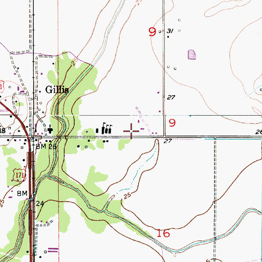 Topographic Map of Ward 1 Fire District Gillis Station, LA