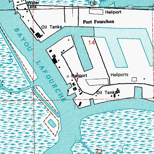 Topographic Map of Lafourche Parish Fire District 3 Port Fourchon Station, LA